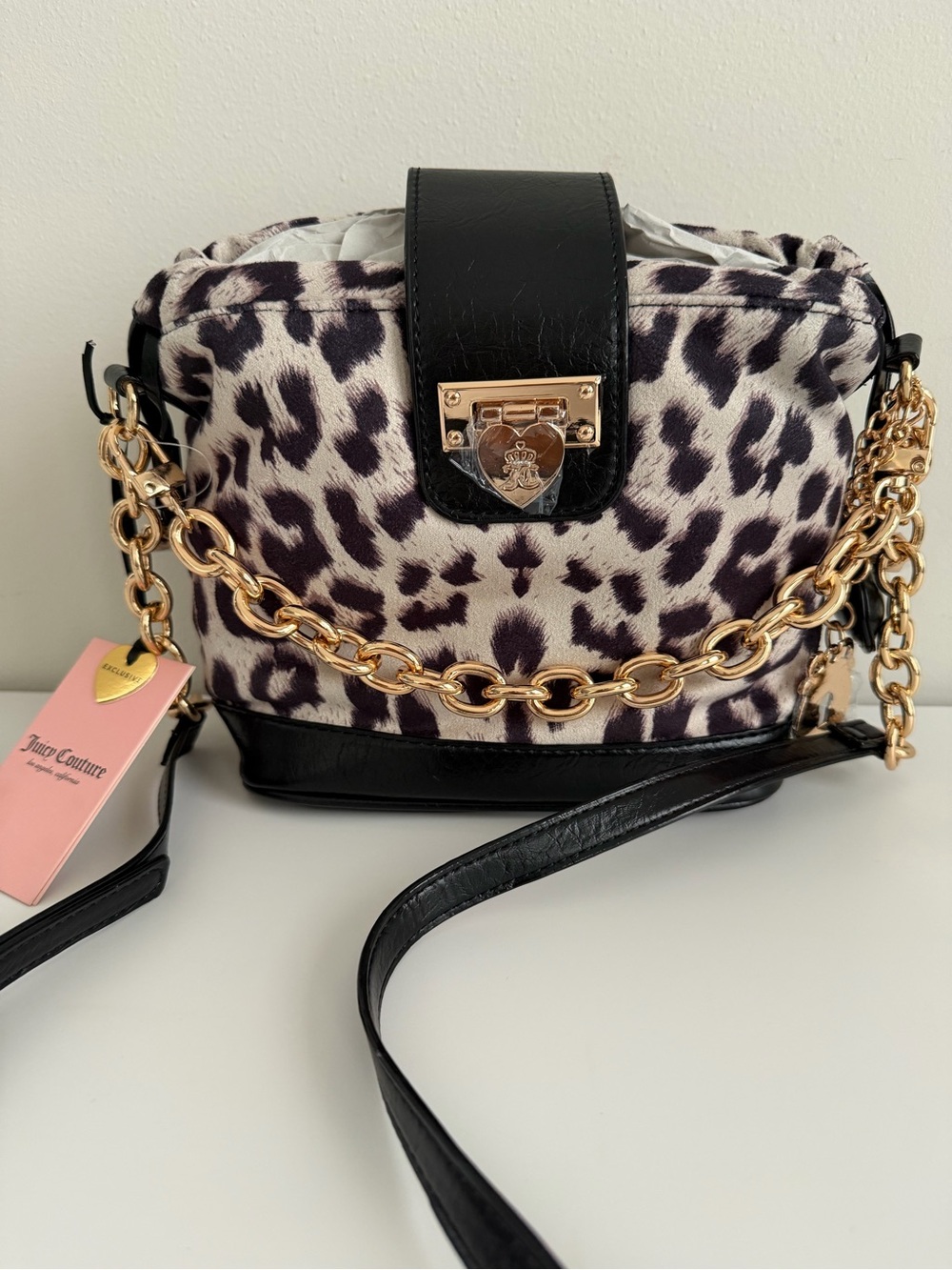 Juicy Couture Black & White Leopard Print Chain Crossbody
